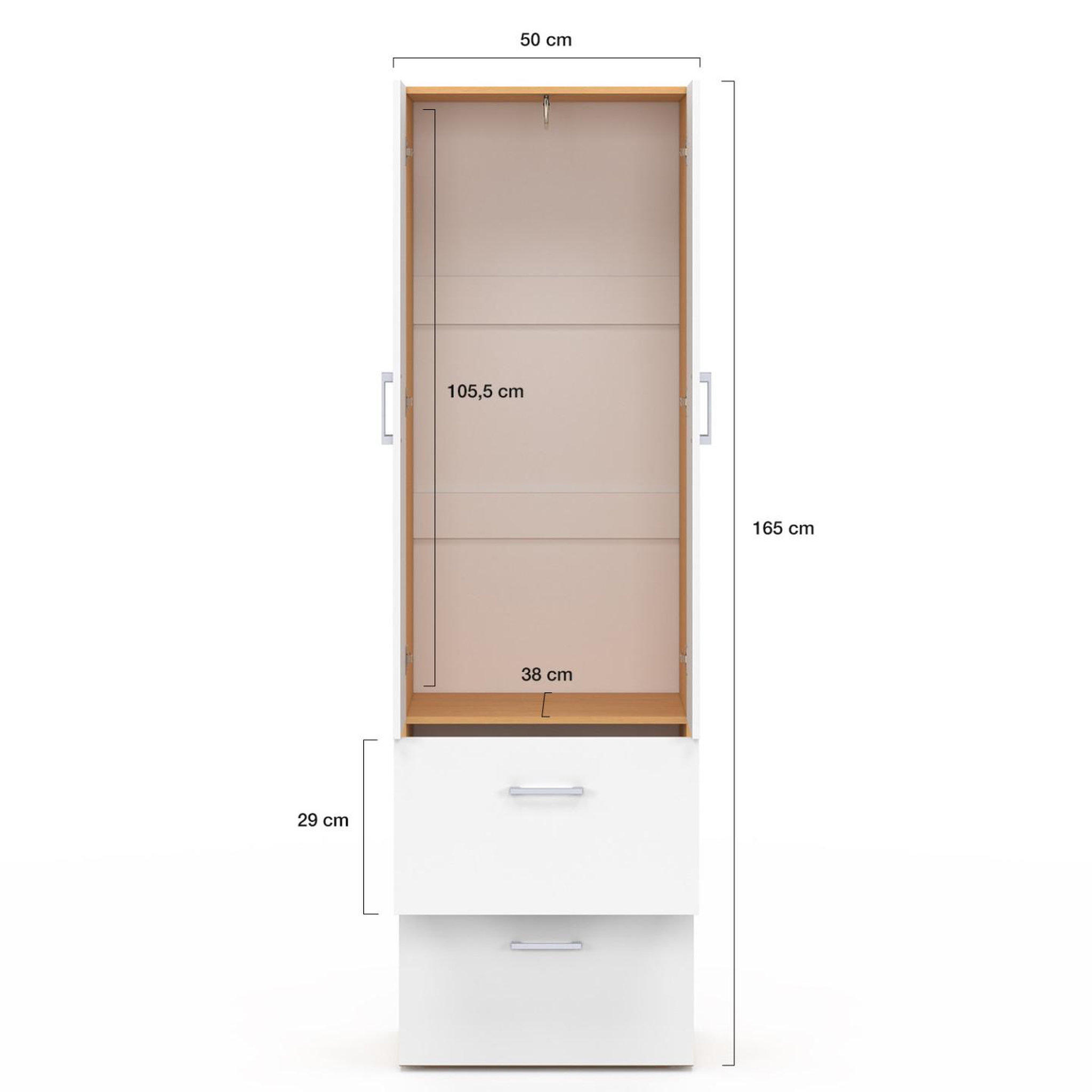 Voir la diapositive 4 : ID MARKET Armoire 2 portes juliana blanc et bois penderie 50 cm avec 2 tiroirs