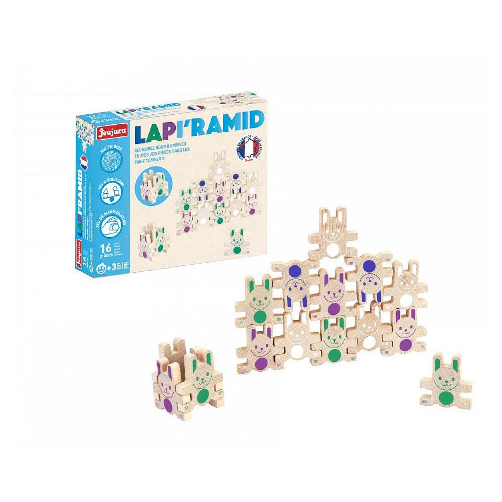 Voir la diapositive 3 : JeuJura Jeu d empilement lapi ramid en bois