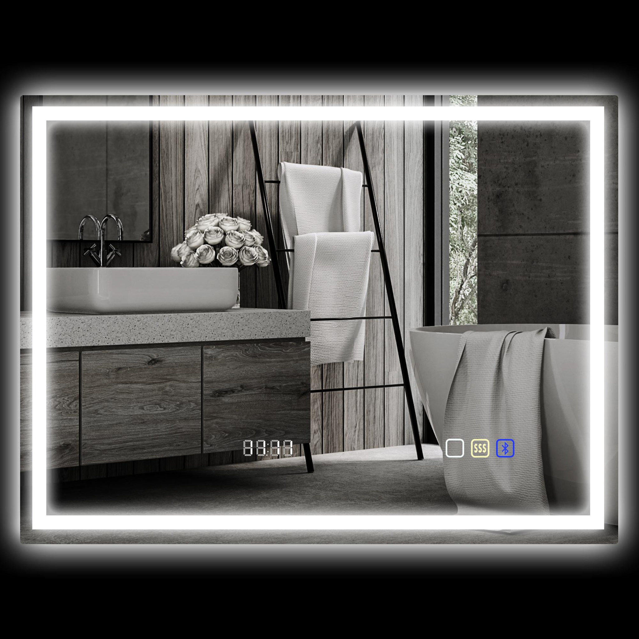 HOMCOM Miroir lumineux led salle de bain 80 x 60 cm bluetooth interrupteur tactile lumière réglable 3 couleurs fonction anti-buée et mémoire