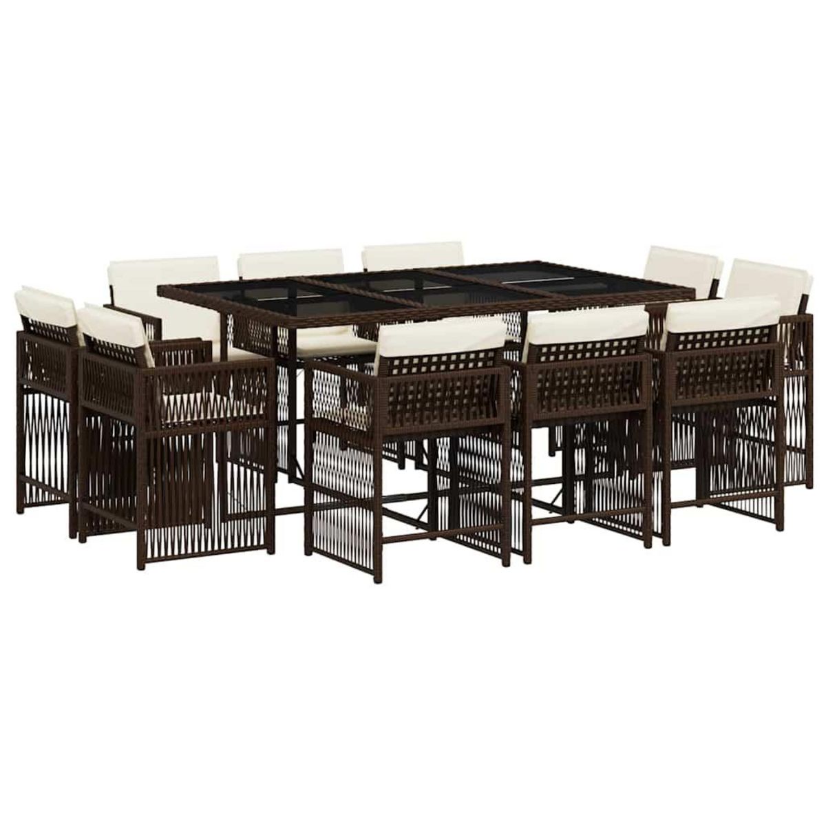 VIDAXL Ensemble a manger de jardin et coussins 11 pcs marron rotin