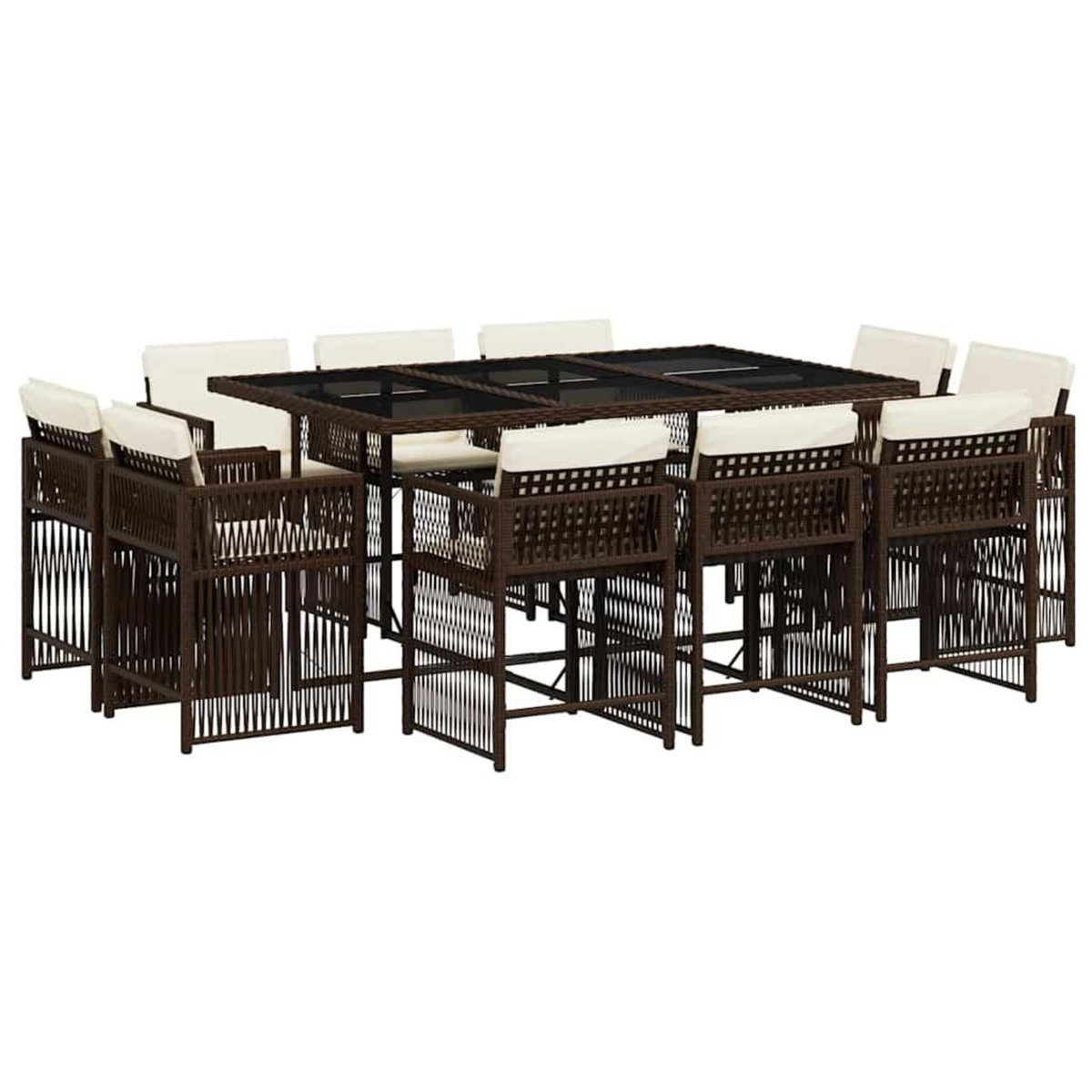 VIDAXL Ensemble a manger de jardin et coussins 11 pcs marron rotin