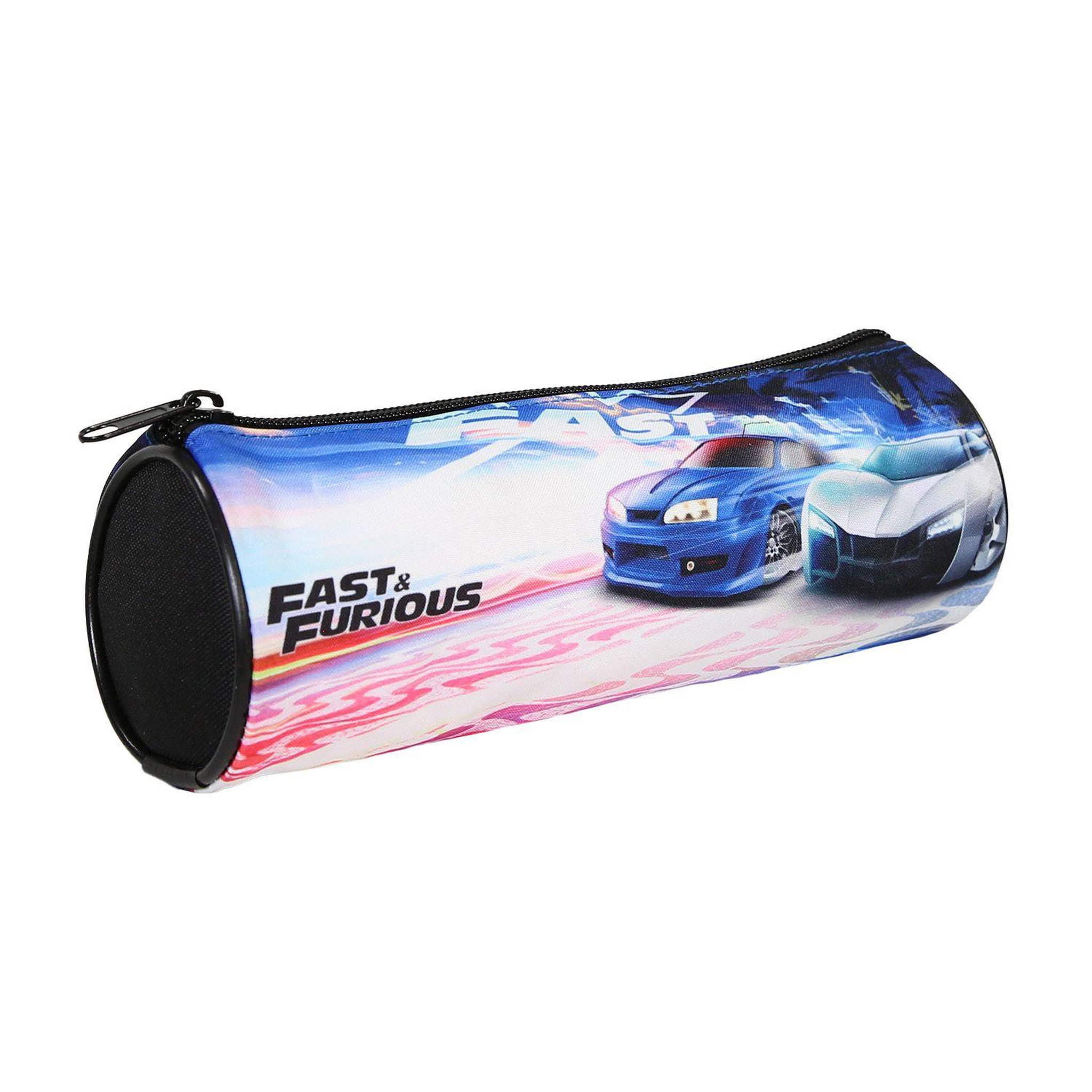 Voir la diapositive 2 : Bagtrotter Bagtrotter - Fast And Furious -Trousse Scolaire Ronde - Noir - 1 Compartiment Zippé - 22x7x7cm - Matière Polyester - Accessoire et Papeterie Scolaire