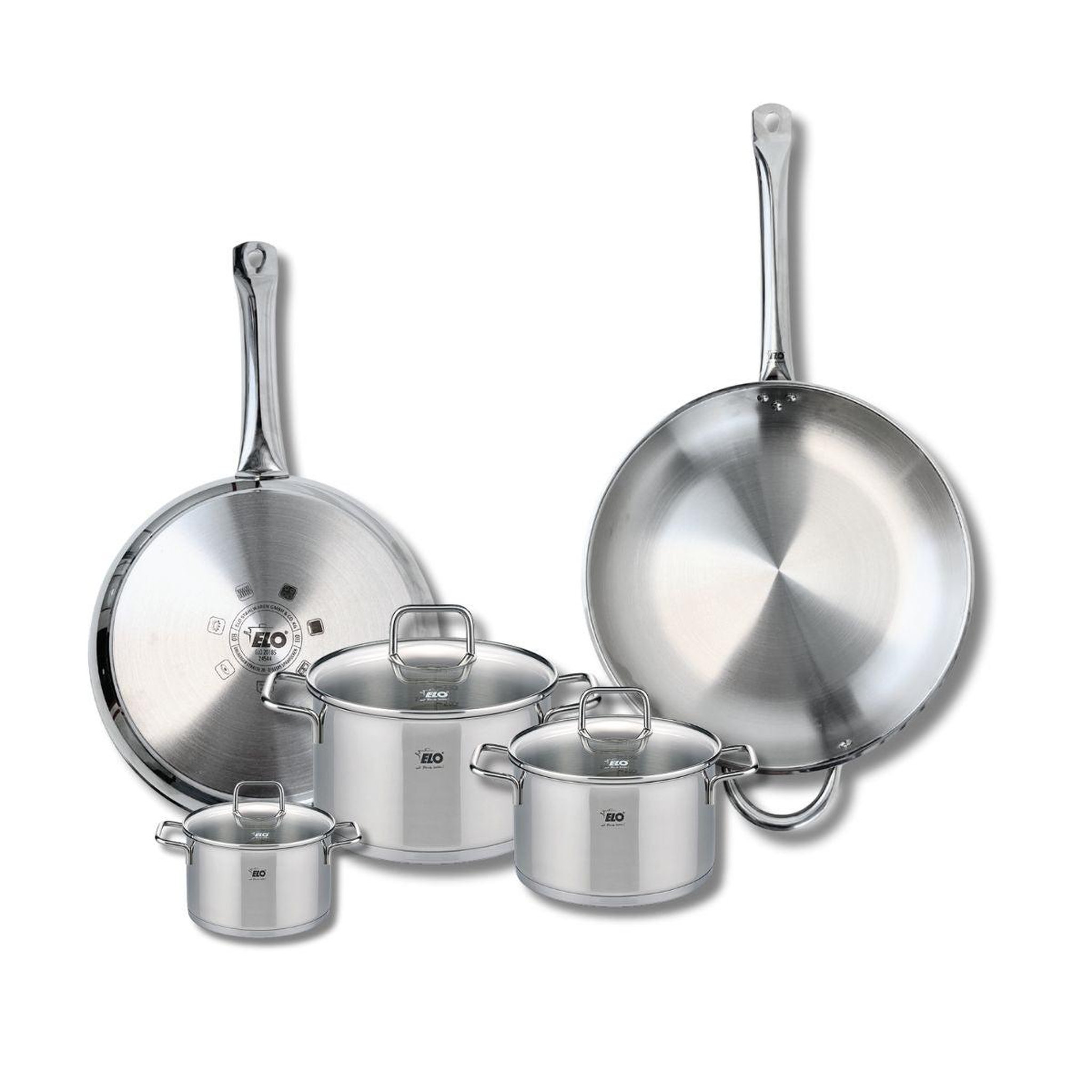 ELO Ensemble de 2 poêles de cuisson 28 et 32 cm et 3 faitouts 12, 16 et 20 cm elo profi citrin