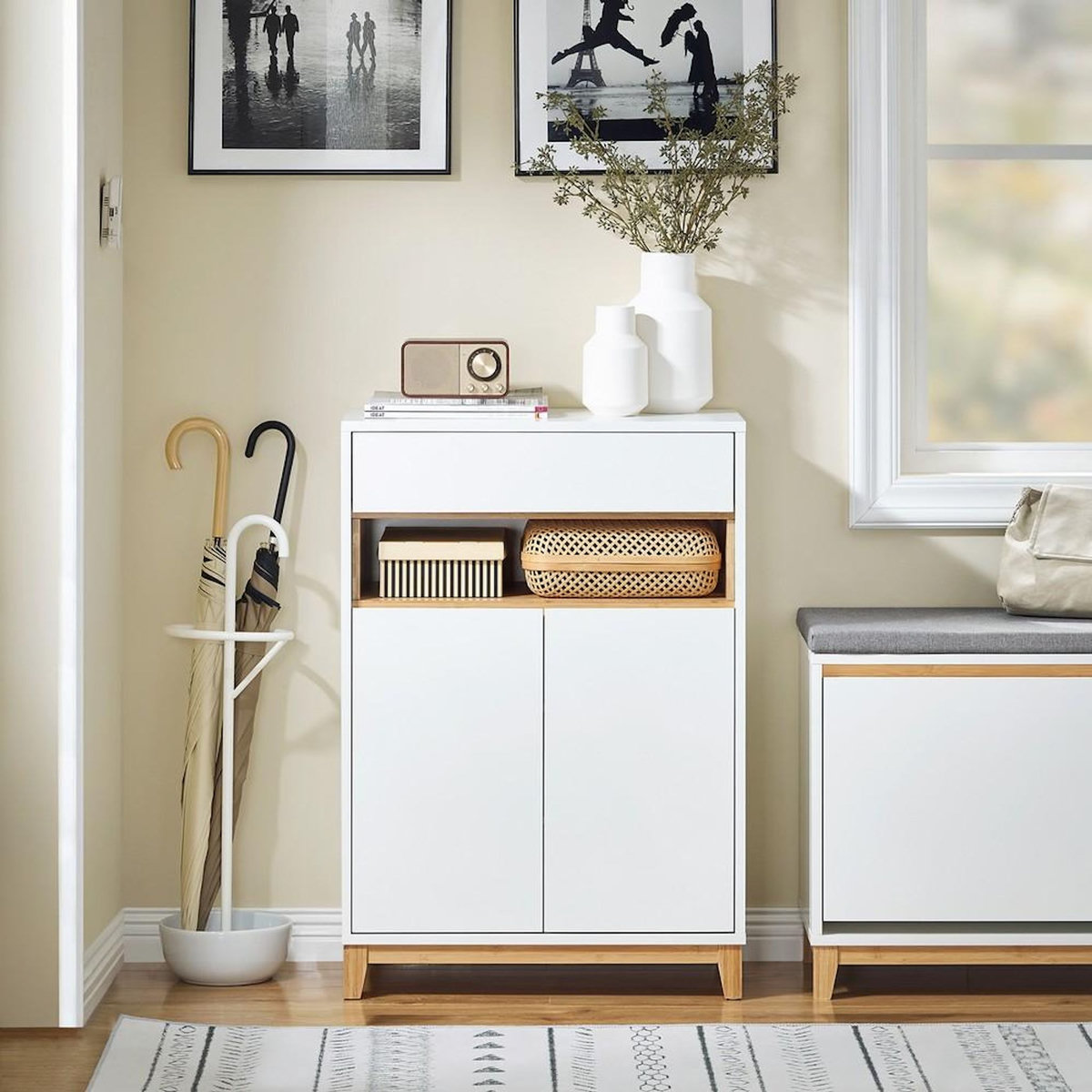 SOBUY SoBuy - Meuble À Chaussures avec un tiroir - Blanc - 60x34x85cm - Nordique - FSB97-NW