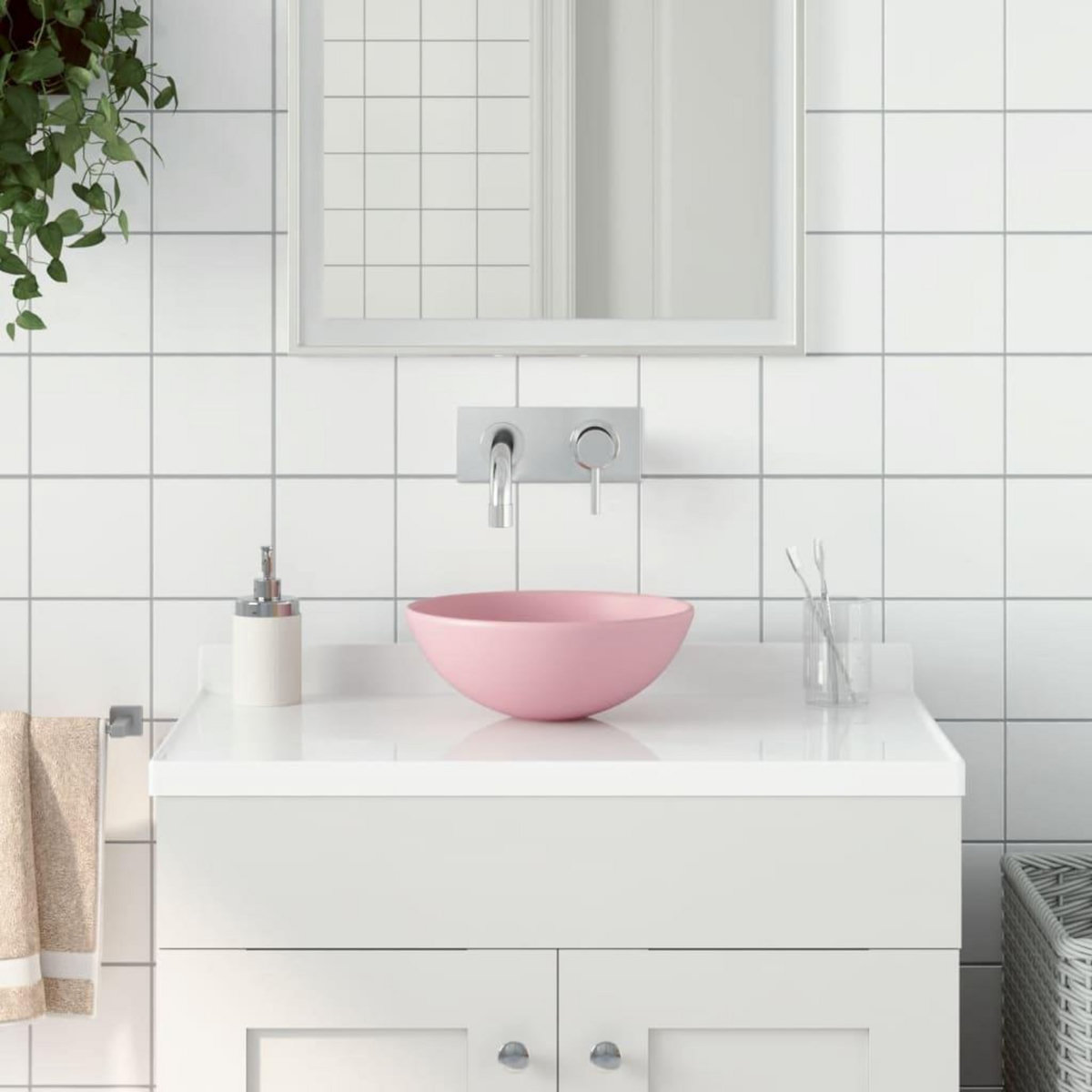 VIDAXL Lavabo de salle de bain Ceramique Rose mat Rond