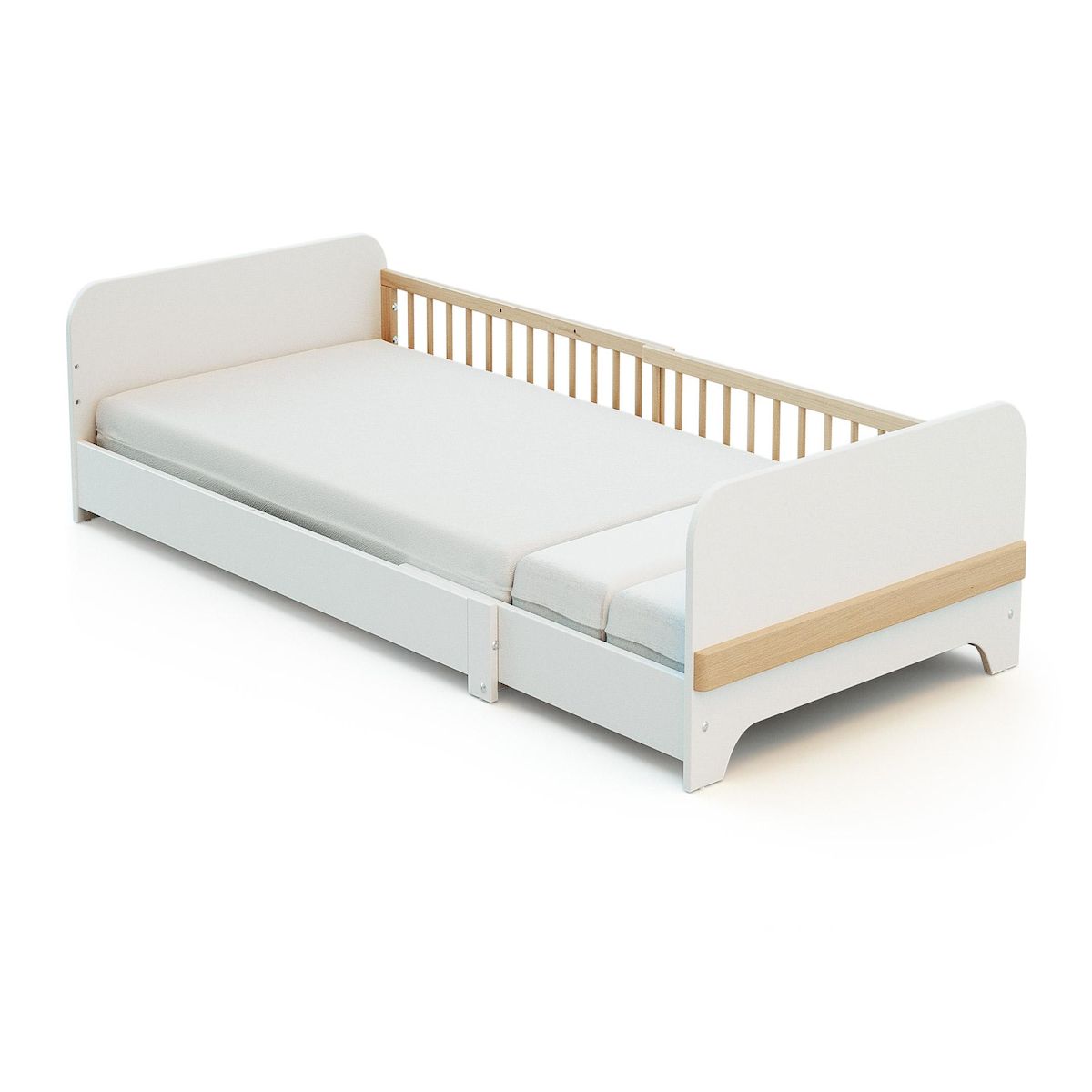 JURABABY Lit au sol enfant extensible en bois 80x140-165-190 CARROUSEL - Blanc