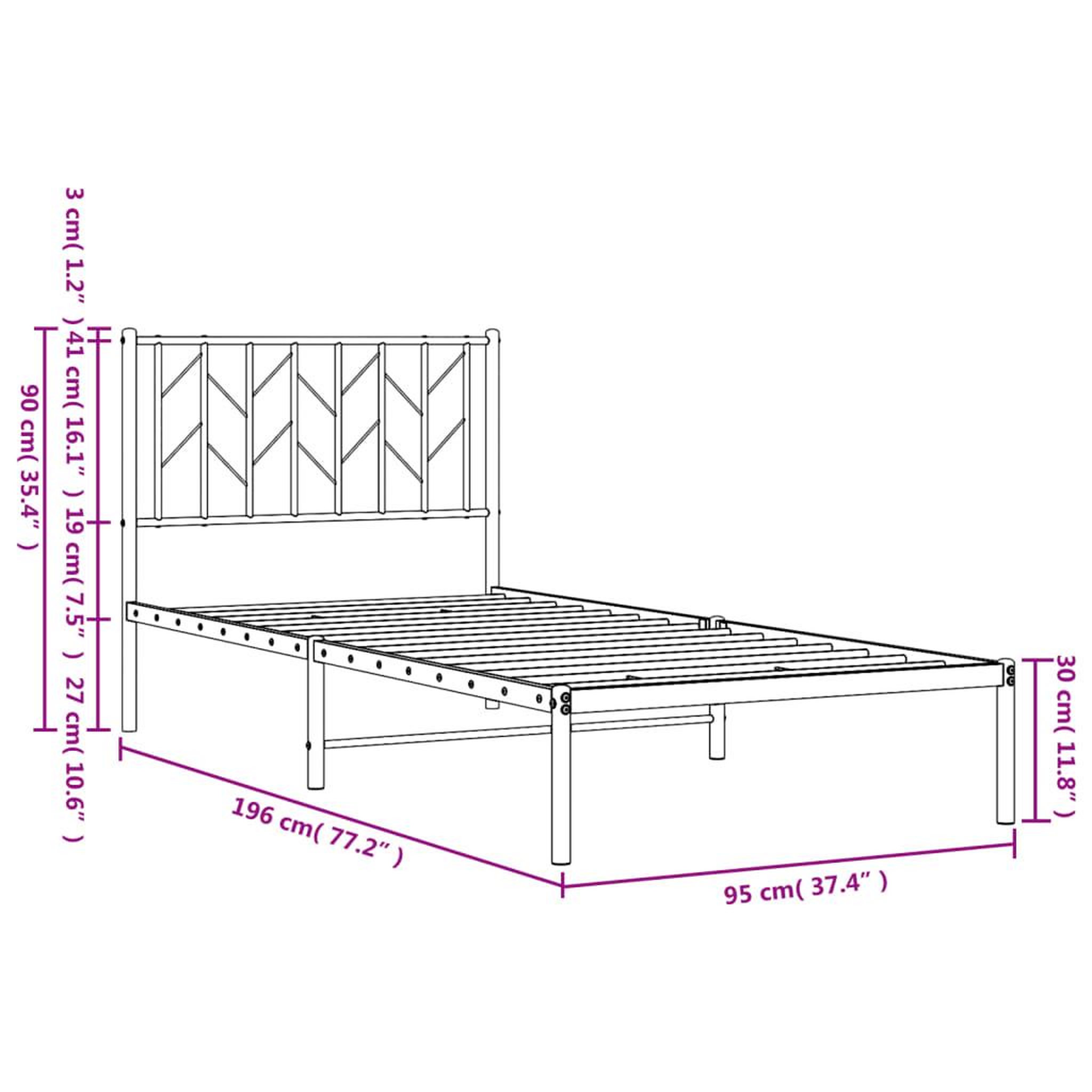 Voir la diapositive 6 : VIDAXL Cadre de lit metal sans matelas avec tete de lit blanc 90x190cm