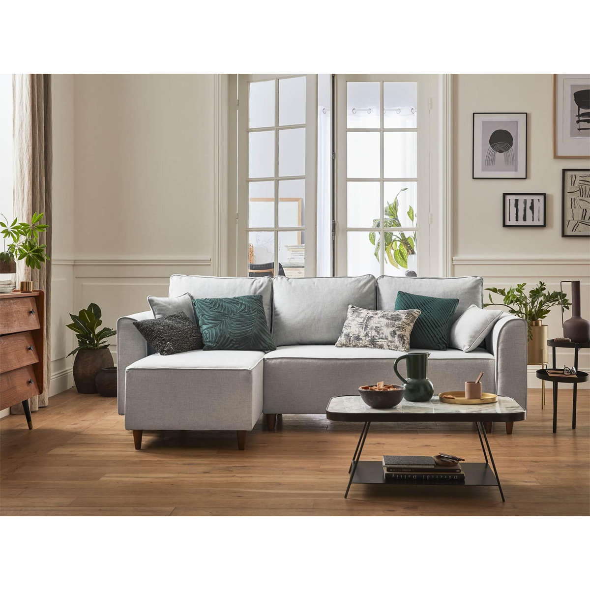 BEST MOBILIER Saphir - canapé d'angle réversible 4 places - convertible - avec coffre - en tissu