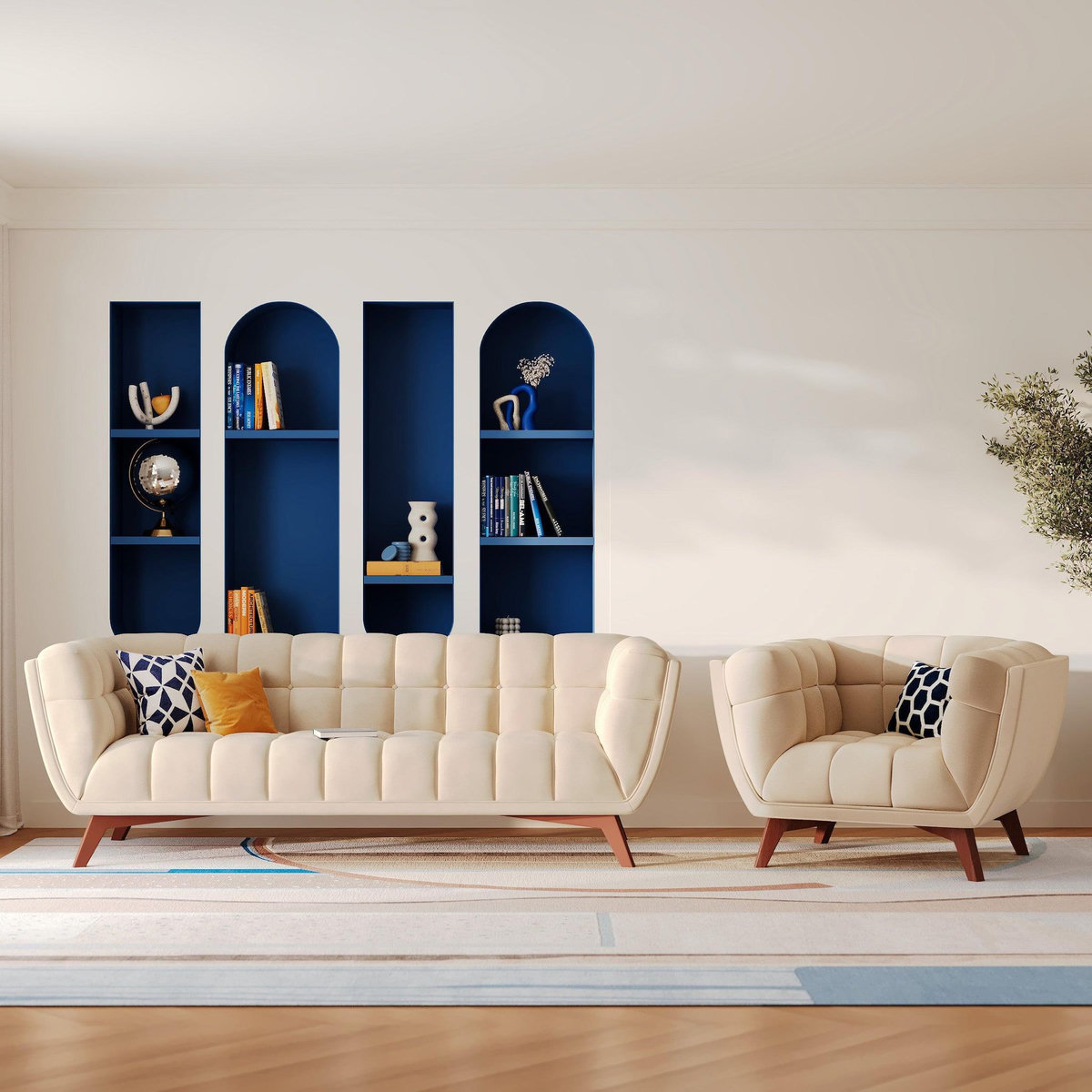 Rendez vous déco Ensemble canapé et fauteuil en velours beige 4 places-Mona