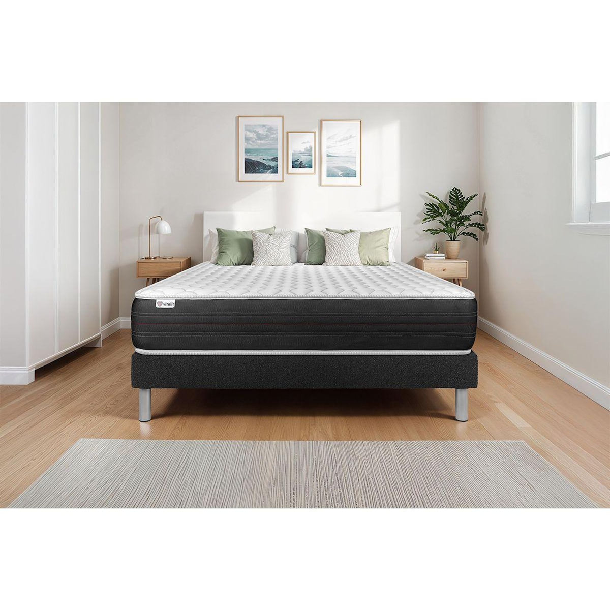 VITALIT Ensemble VITALSPRING 140 x 190 cm sommier Kit noir