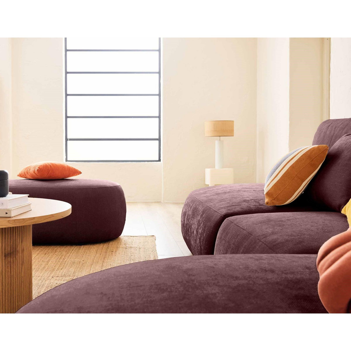 LISA DESIGN Santorini - canapé modulable d'angle droit + pouf - 5 places - en tissu texturé