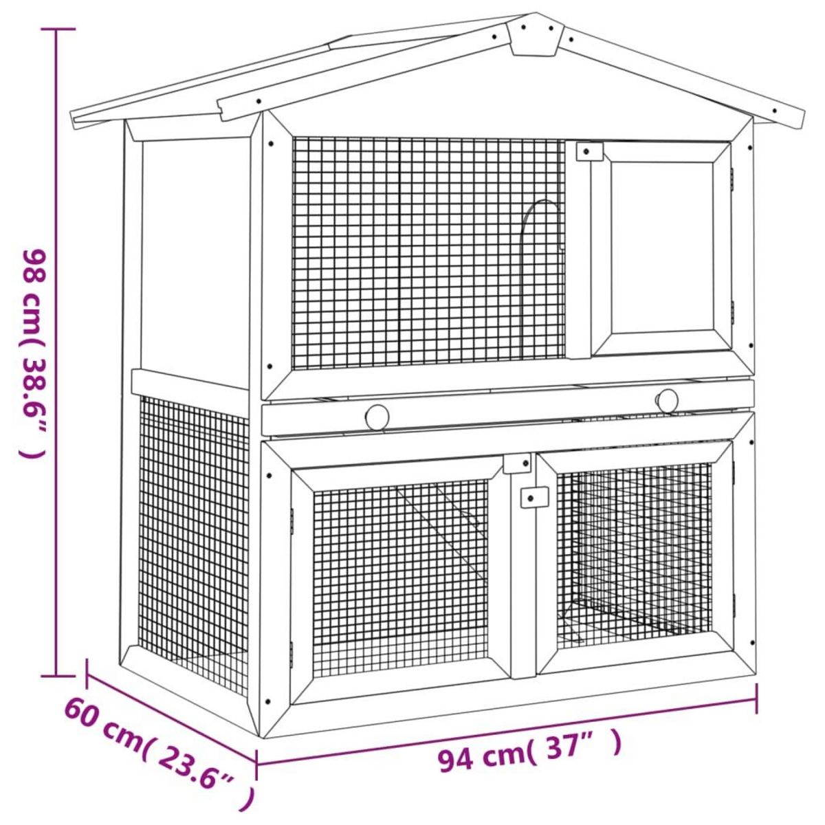 VIDAXL Clapier d'exterieur Enclos pour petits animaux 3 portes Bois