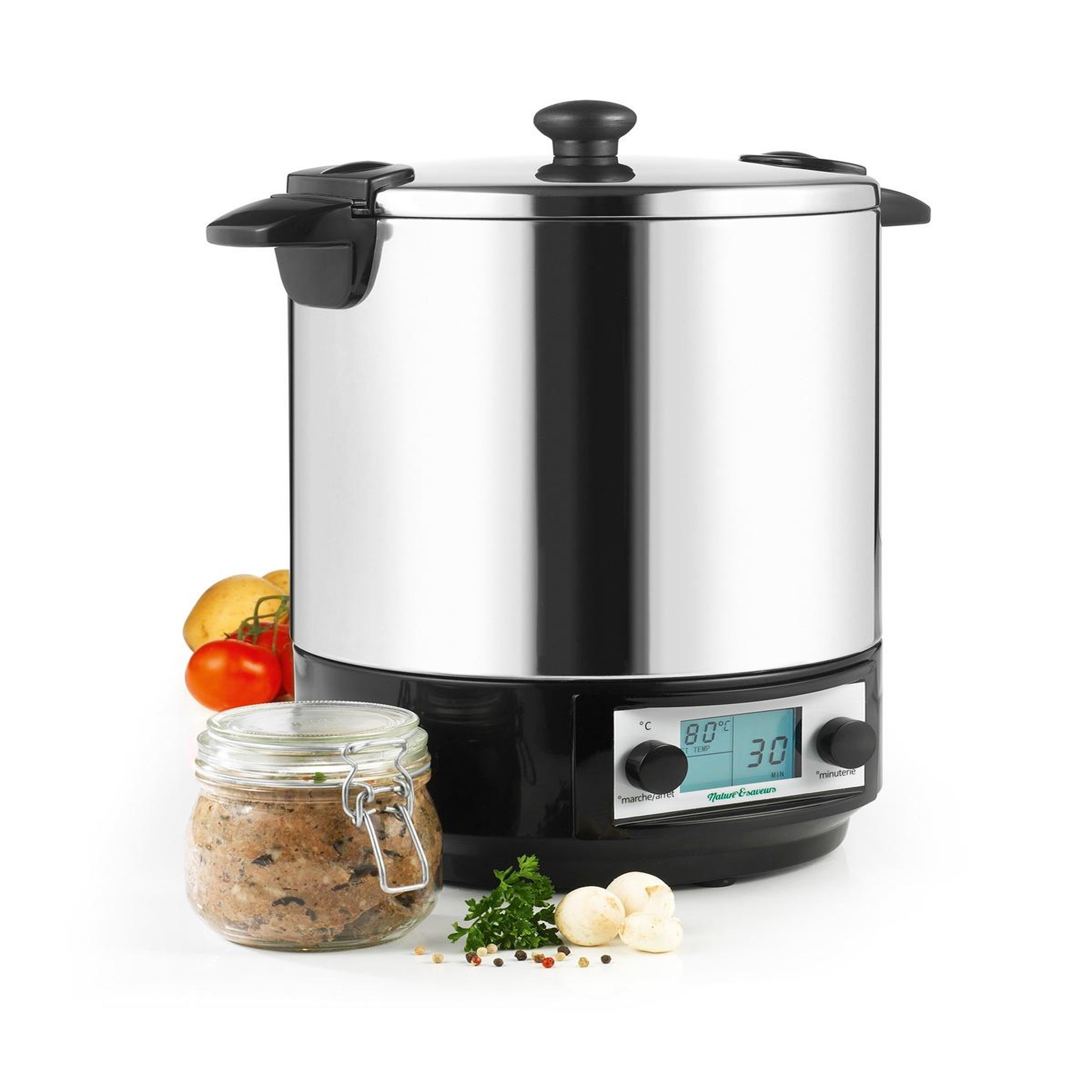 Voir la diapositive 3 : NATURE & SAVEURS Stérilisateur de bocaux électrique cuve inox avec écran lcd et minuteur 12l 1650w - nsst12ina