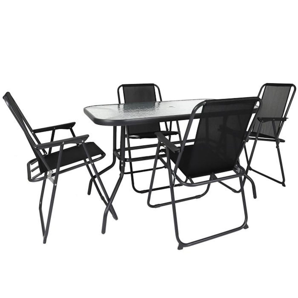 Paris Prix Ensemble Table de Jardin & 4 Chaises  Parasol  120cm Noir