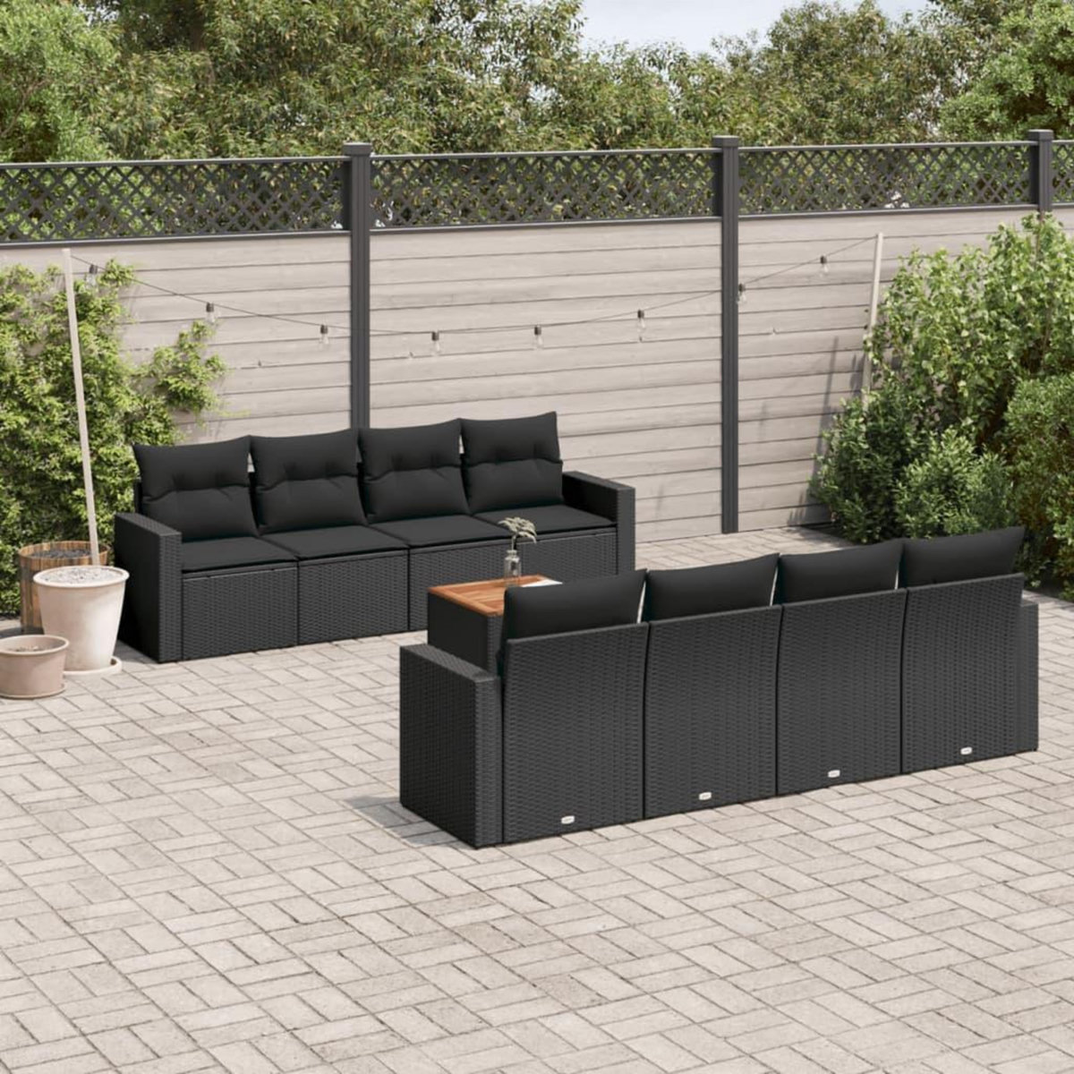 VIDAXL Salon de jardin 9 pcs avec coussins noir resine tressee