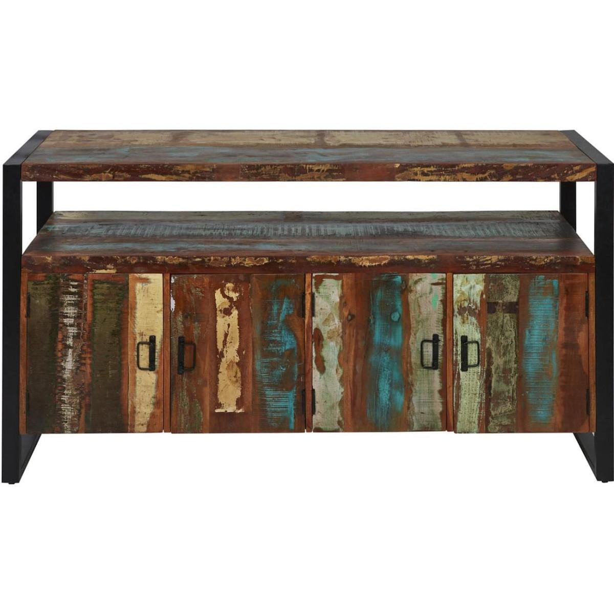 Paris Prix Bahut 4 Portes en Bois  Delhio  175cm Marron & Noir