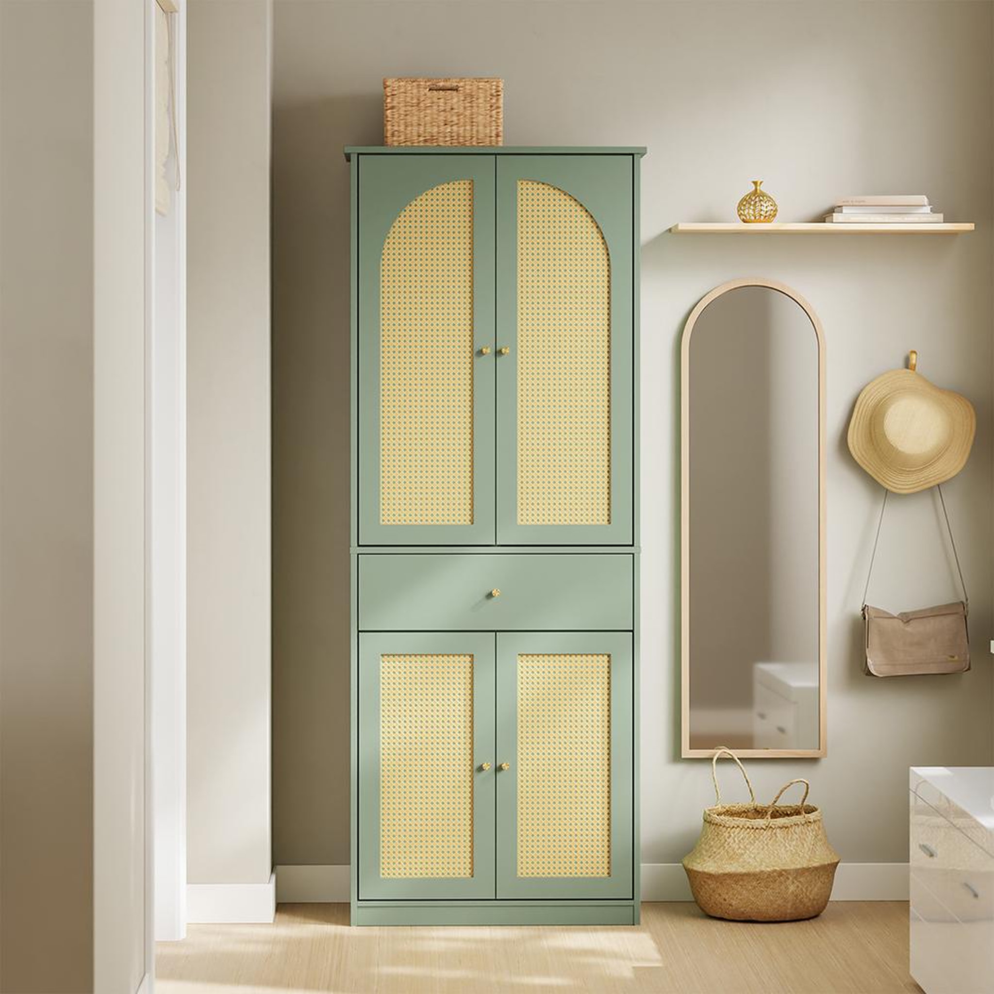 Voir la diapositive 6 : SOBUY Armoire d'entrée avec tiroir Vert 70x34x180cm FSB107-GR