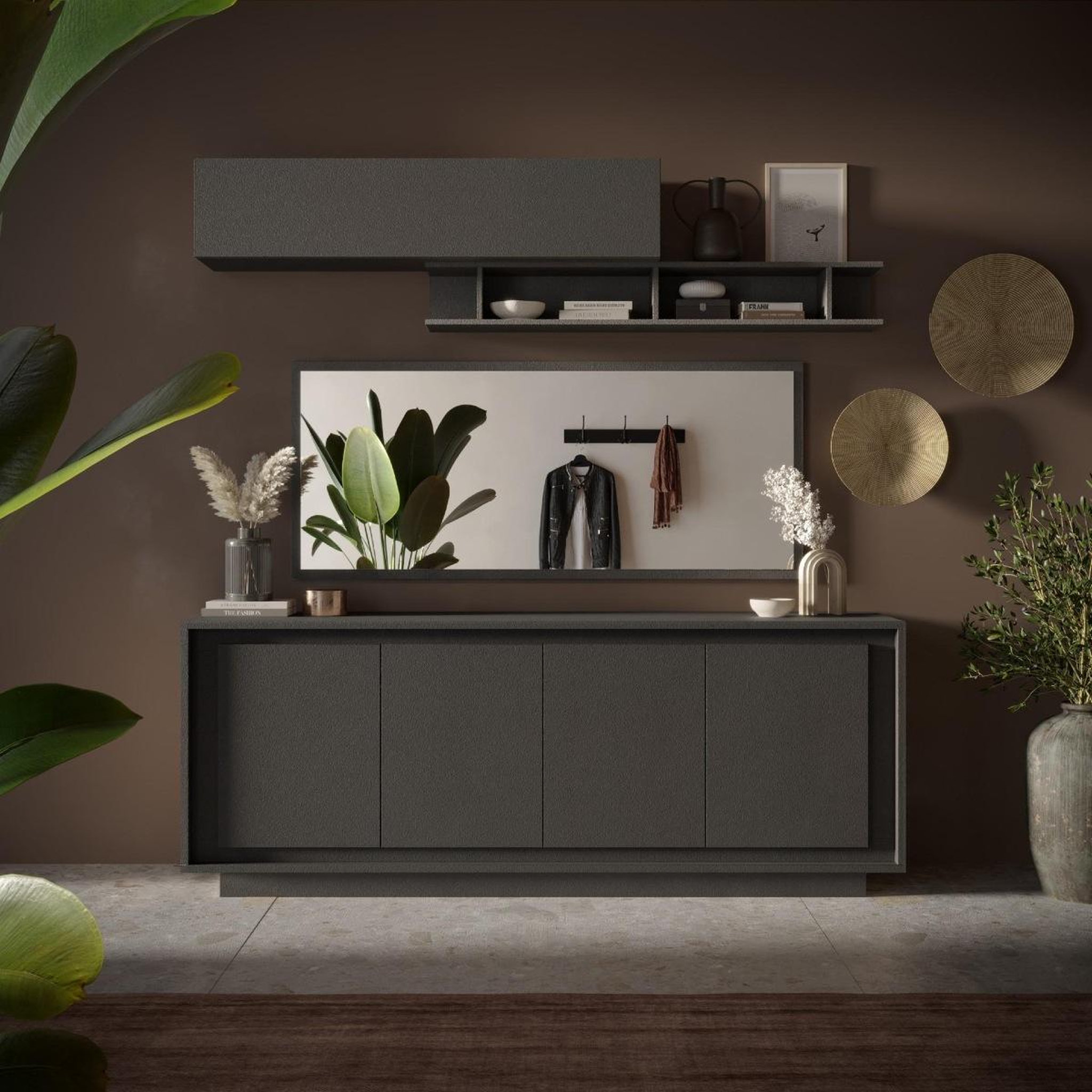 Voir la diapositive 2 : JLC KREATION Buffet bas contemporain 4 portes gris anthracite YORI