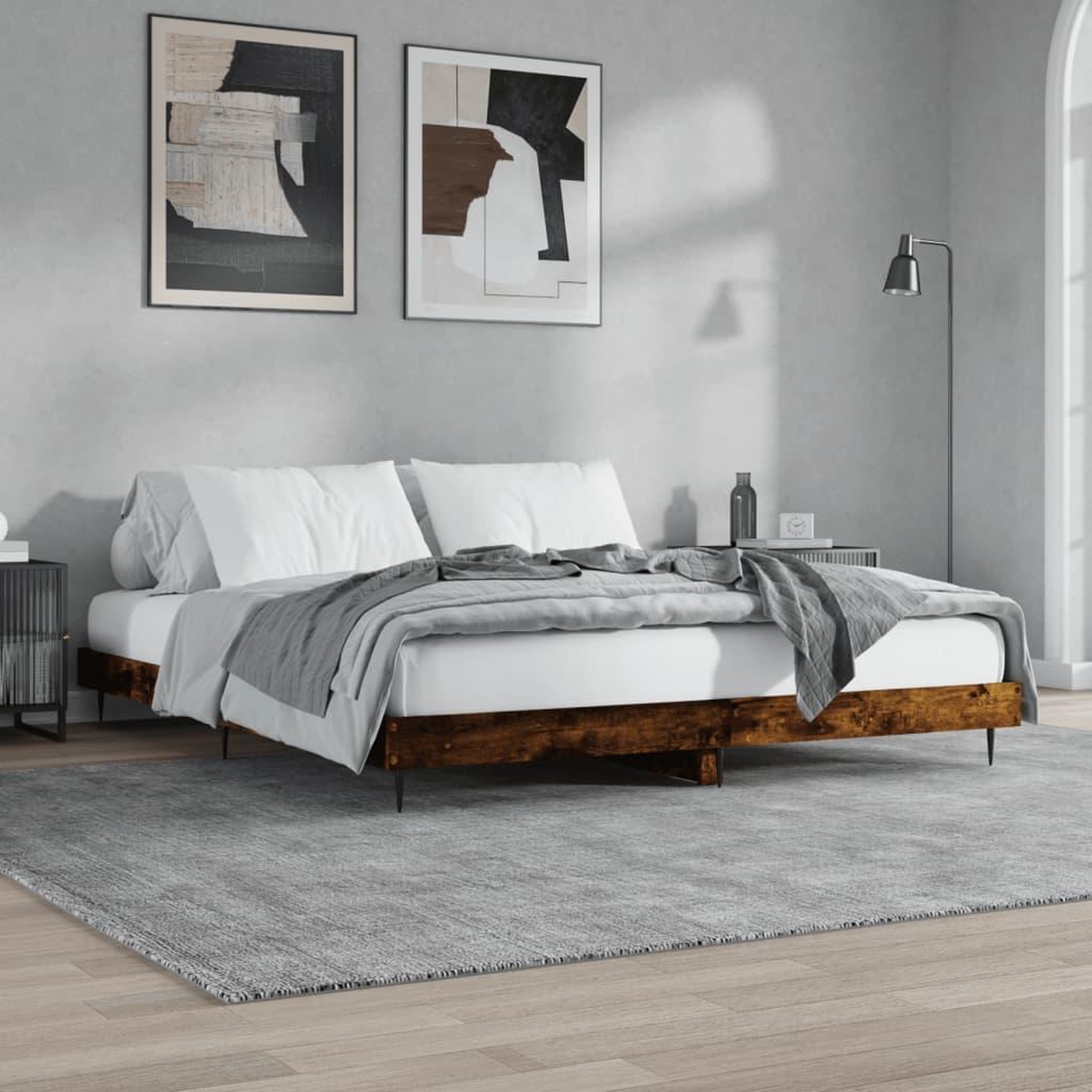 Voir la diapositive 4 : VIDAXL Cadre de lit sans matelas chene fume 200x200 cm bois ingenierie