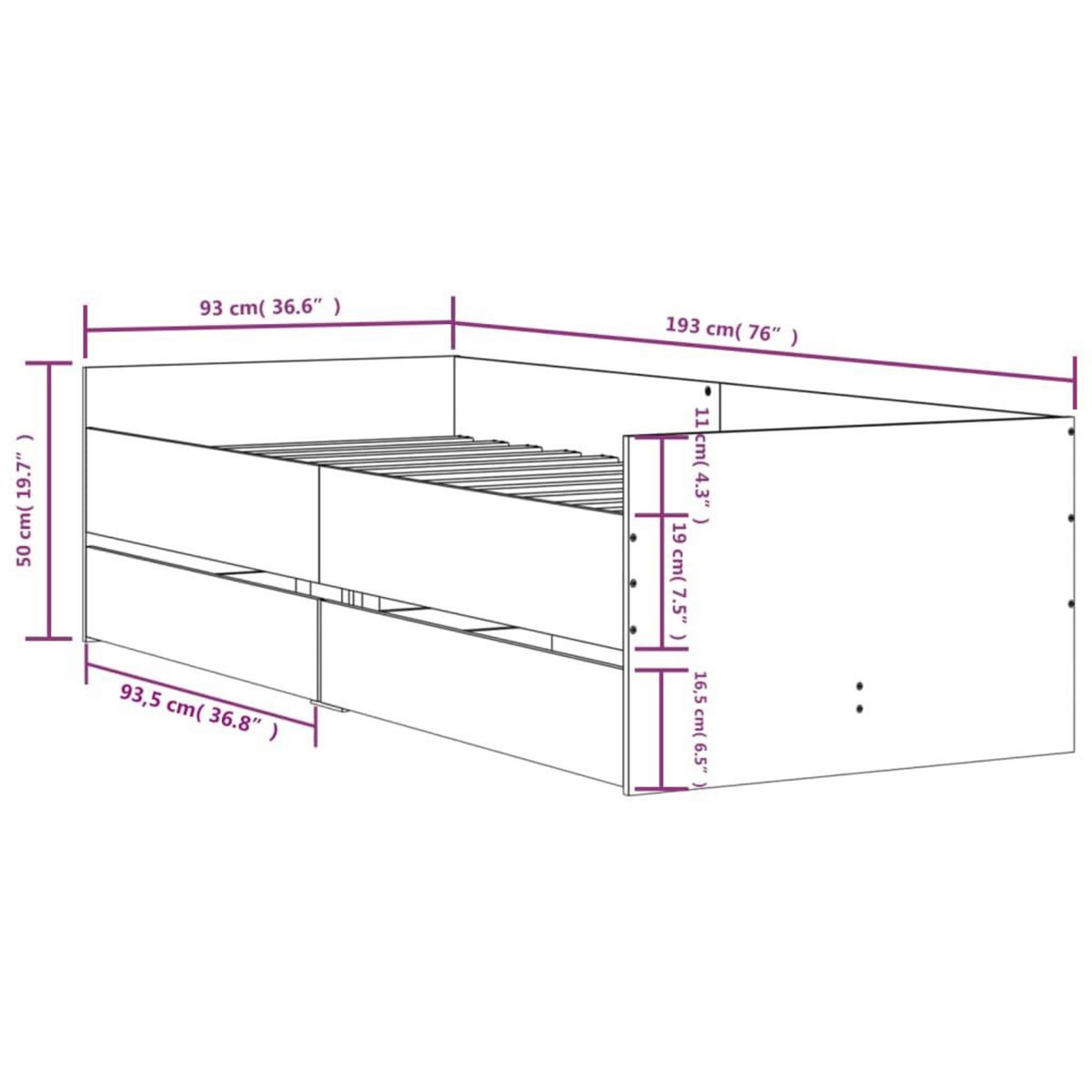 VIDAXL Cadre de lit avec tiroirs sans matelas chene sonoma 90x190 cm