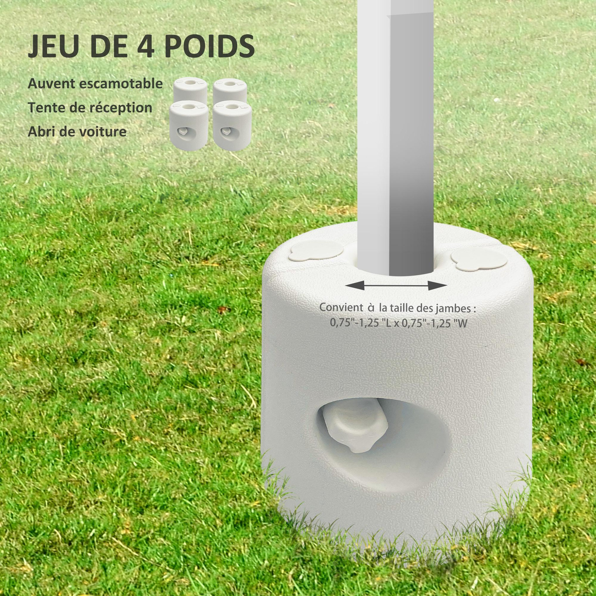 Voir la diapositive 5 : OUTSUNNY Lot de 4 poids de lestage cylindrique pour tonnelle barnum tente dim. Ø 22 / Ø 24 x 25H cm HDPE blanc
