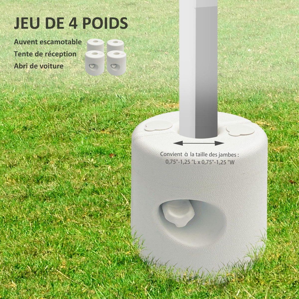 OUTSUNNY Lot de 4 poids de lestage cylindrique pour tonnelle barnum tente dim. Ø 22 / Ø 24 x 25H cm HDPE blanc