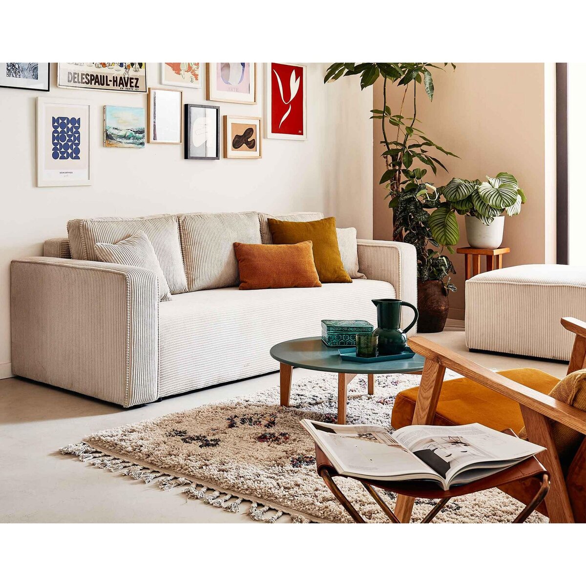 BEST MOBILIER Topaze - pouf - en velours côtelé