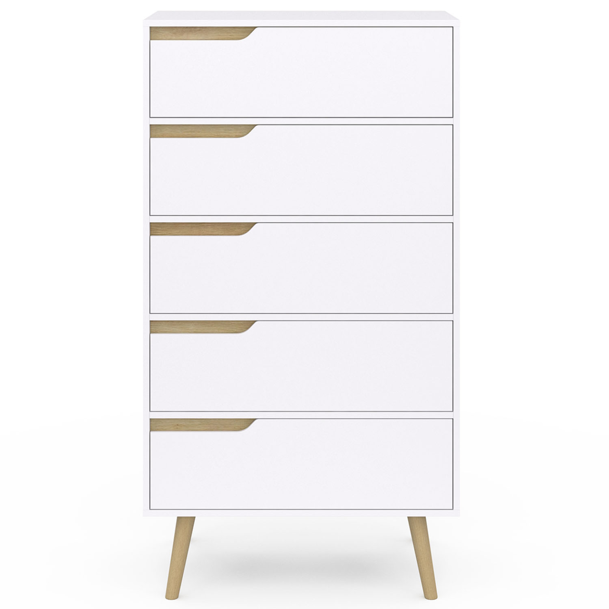 Voir la diapositive 3 : ID MARKET Chiffonnier 5 tiroirs helsinki 60x36x110 cm commode semainier blanc design scandinave