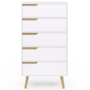 Voir la diapositive 3 : ID MARKET Chiffonnier 5 tiroirs HELSINKI 60 cm scandinave blanc commode semainier