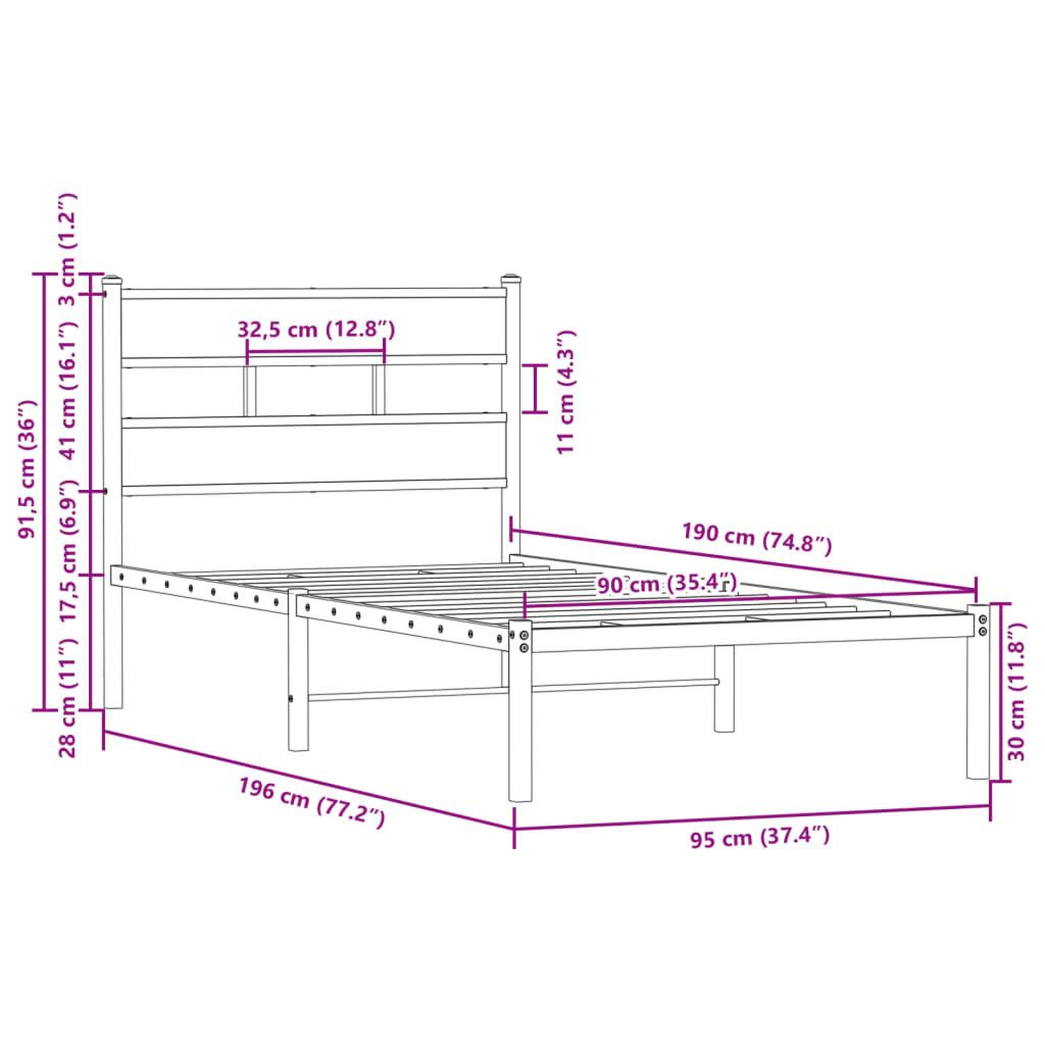 Voir la diapositive 6 : VIDAXL Cadre de lit sans matelas avec tete de lit 90x190 cm