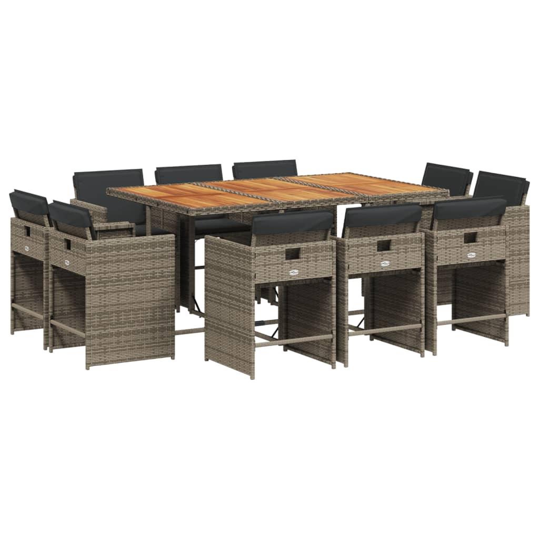 Voir la diapositive 2 : VIDAXL Ensemble a manger de jardin 11pcs avec coussins gris poly rotin