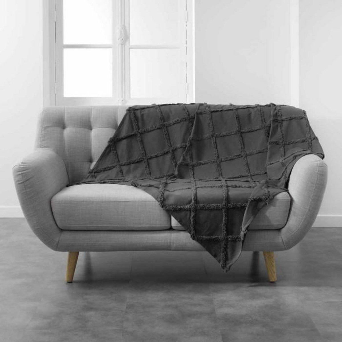 Paris Prix Plaid Uni en Coton  Calyssa  125x150cm Anthracite