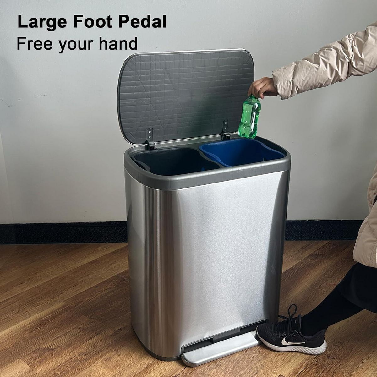 Kitchen move Poubelle de cuisine tri sélectif EMPIRE Argent Acier inoxydable 60L