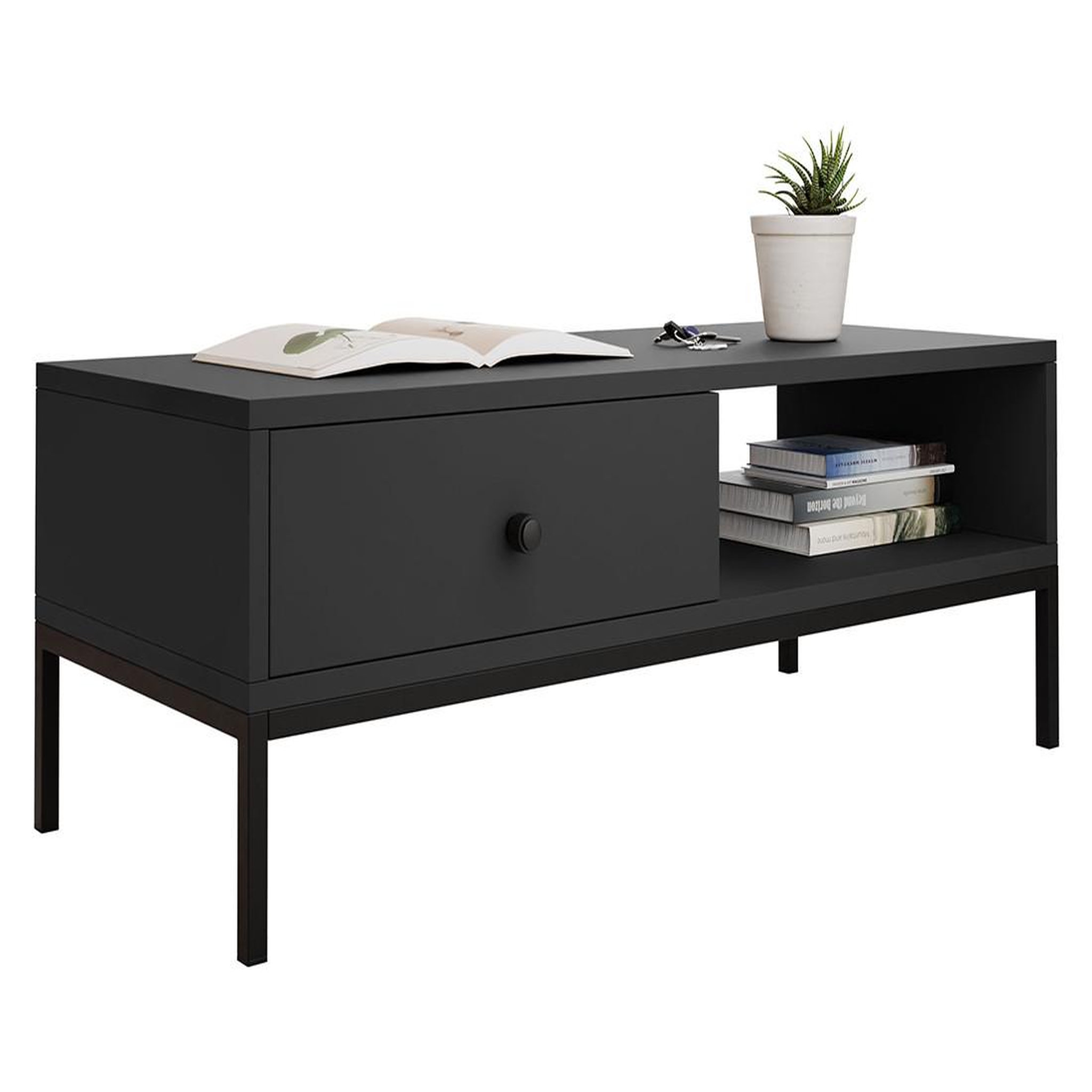Voir la diapositive 2 : BEST MOBILIER Filipo - table basse - 1 tiroir et 1 niche - 90 cm