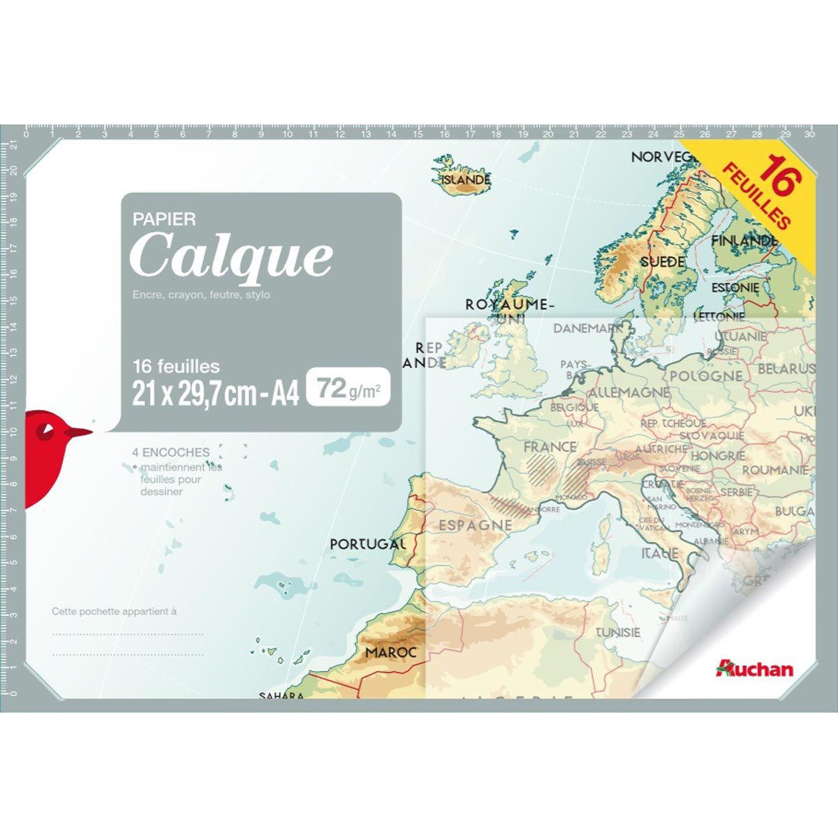 AUCHAN Papier calque x16 feuilles - A4 - 72g