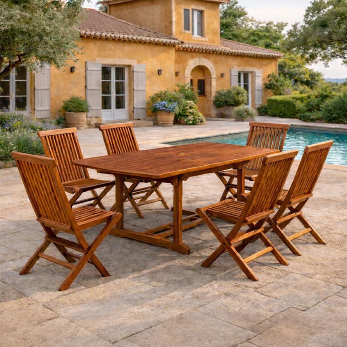 CONCEPT USINE Table de jardin rectangulaire et 6 chaises en teck huilé LUBOK