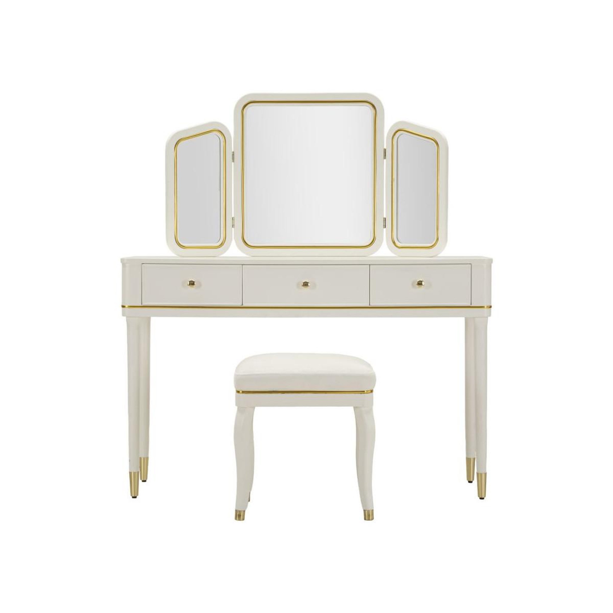 Voir la diapositive 2 : Paris Prix Coiffeuse avec miroir & tabouret  camille  120cm blanc