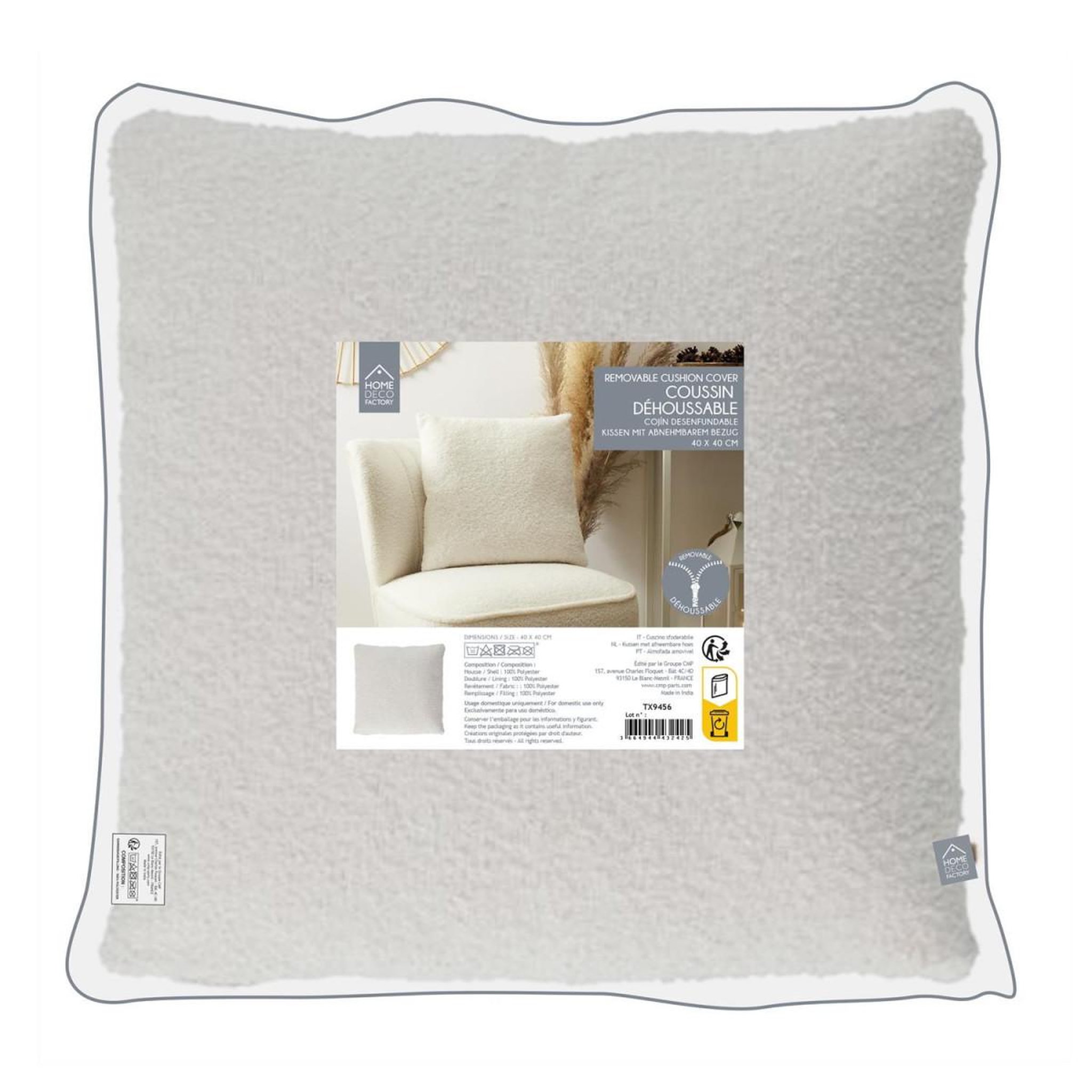 Voir la diapositive 2 : The Home Deco Factory Coussin déco  bouclée  40x40cm crème