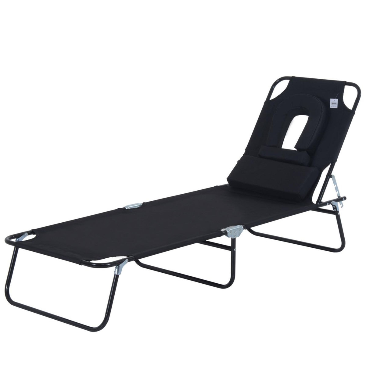 OUTSUNNY Bain de soleil pliable transat inclinable 4 positions chaise longue de lecture 3 coussins fournis noir
