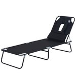 OUTSUNNY Bain de soleil pliable transat inclinable 4 positions chaise longue de lecture 3 coussins fournis noir