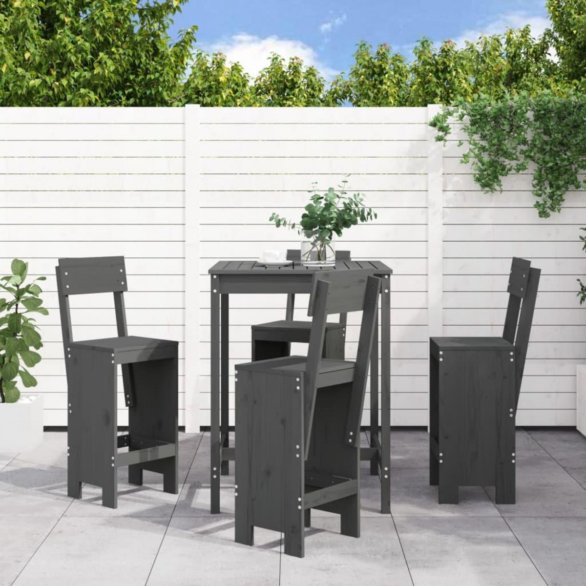 VIDAXL Ensemble de bar de jardin 5 pcs gris bois de pin massif