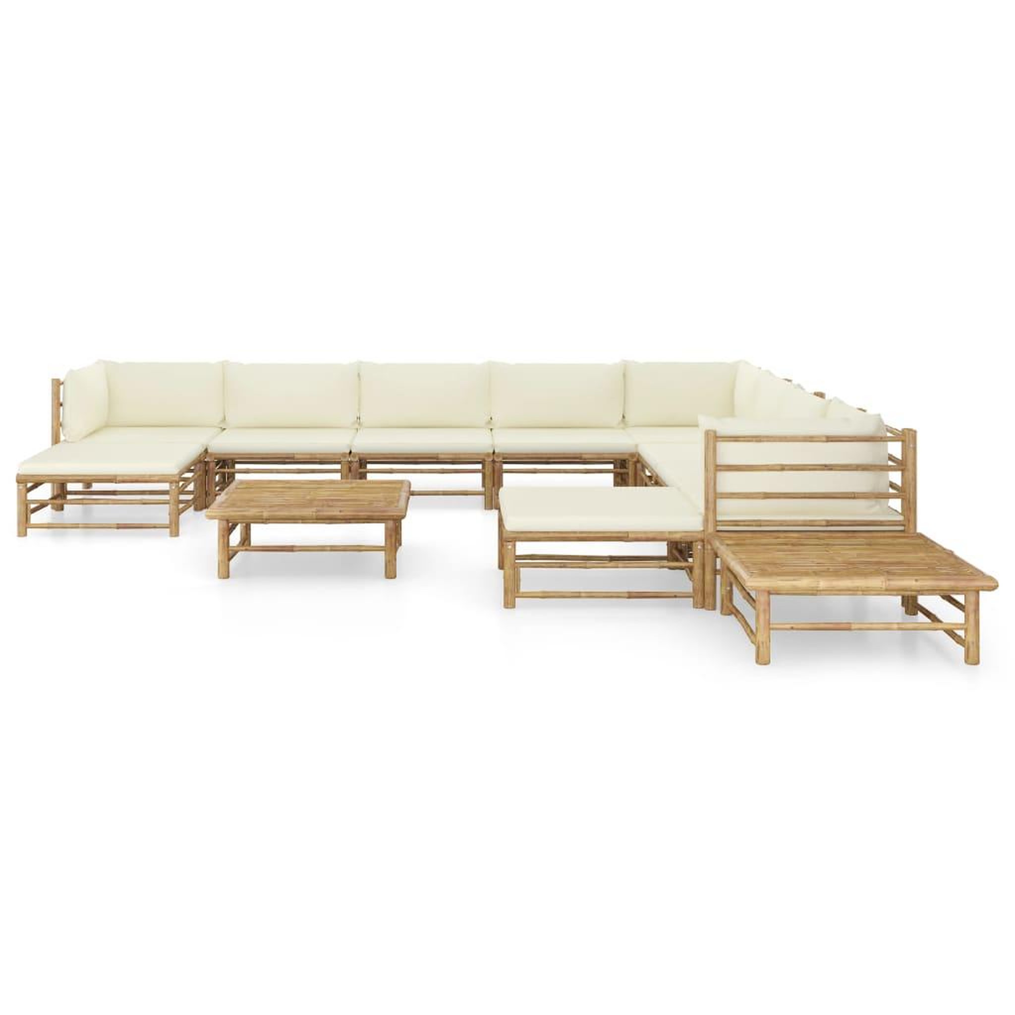 Voir la diapositive 2 : VIDAXL Salon de jardin 12 pcs avec coussins blanc creme bambou