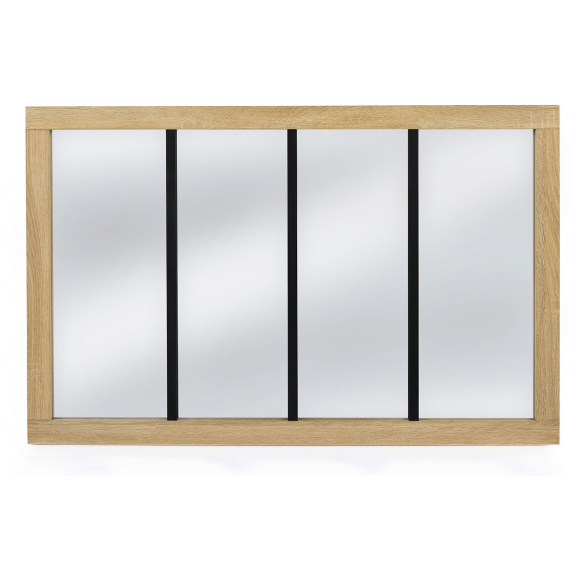 ID MARKET Miroir verrière atelier 4 bandes cadre bois design industriel 110x70 cm