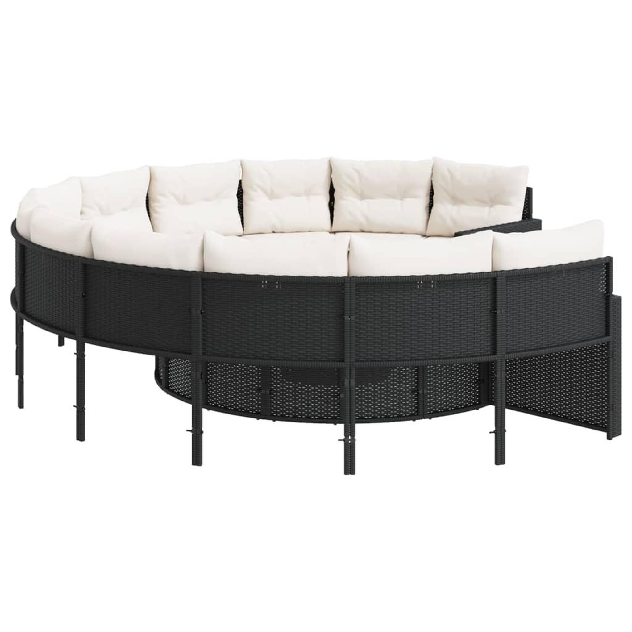 Voir la diapositive 5 : VIDAXL Canape de jardin avec table coussins rond noir resine tressee