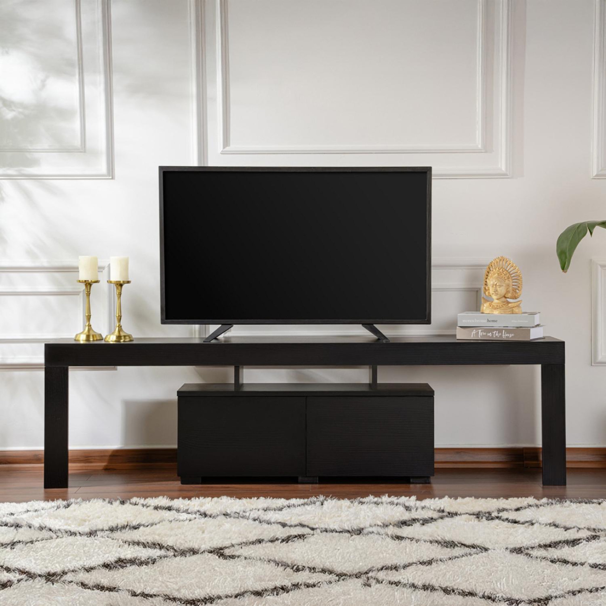 Voir la diapositive 2 : CONCEPT USINE Meuble tv avec placards bois noir 180cm basi