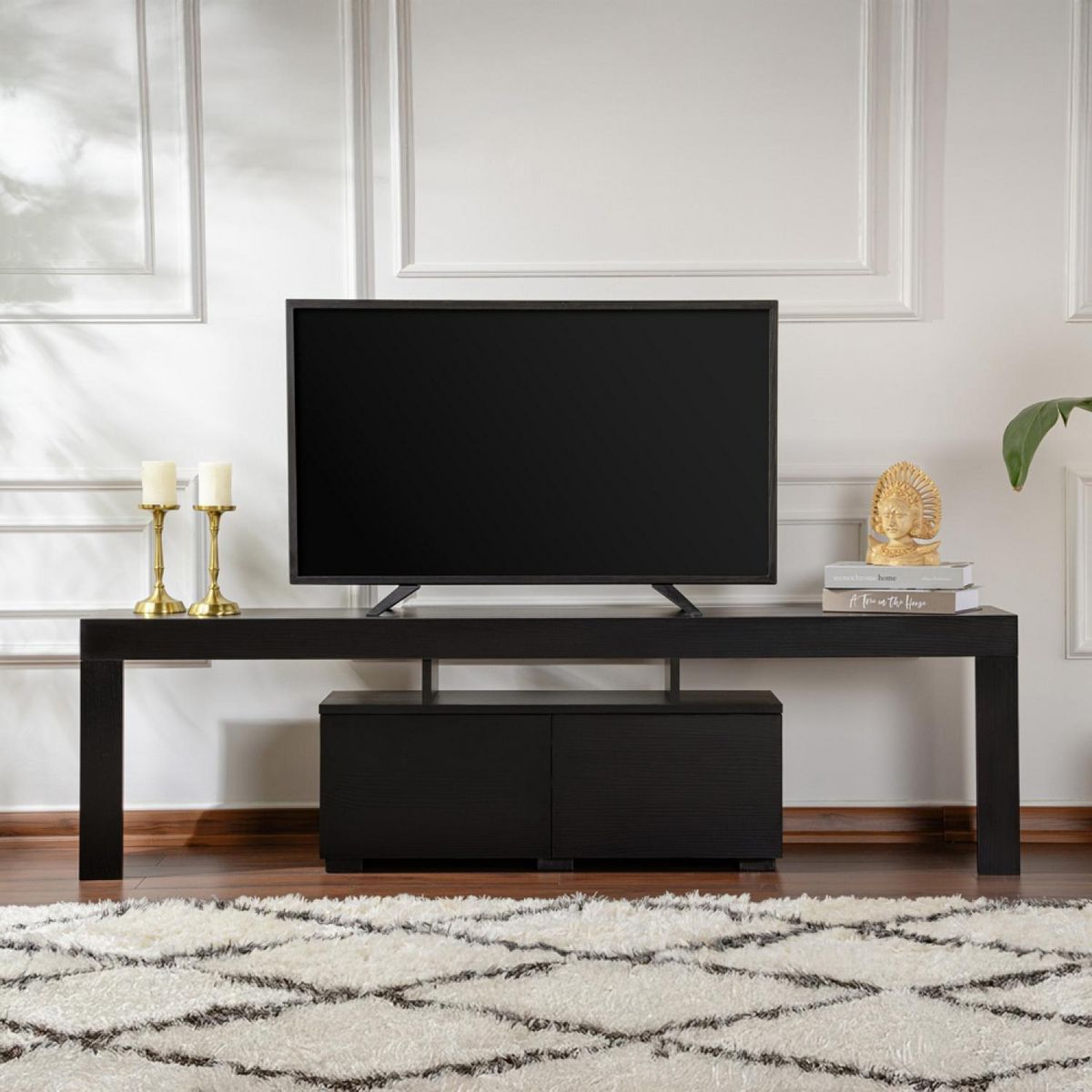 CONCEPT USINE Meuble TV avec placards bois noir 180cm BASI