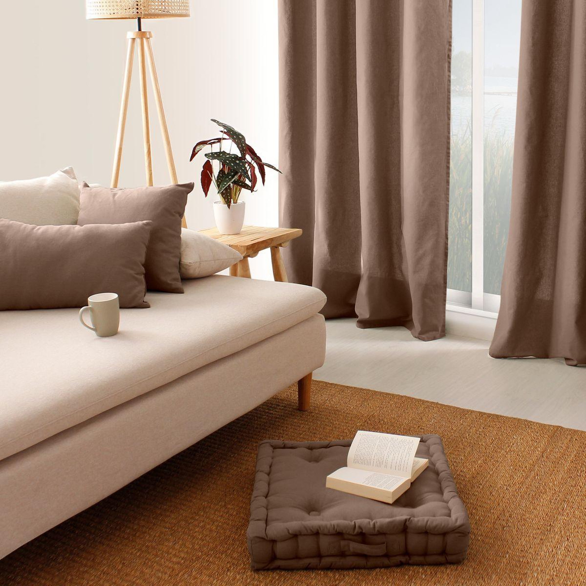 Voir la diapositive 3 : ENJOY HOME Coussin de Sol Uni  Panama  50x50cm Vison