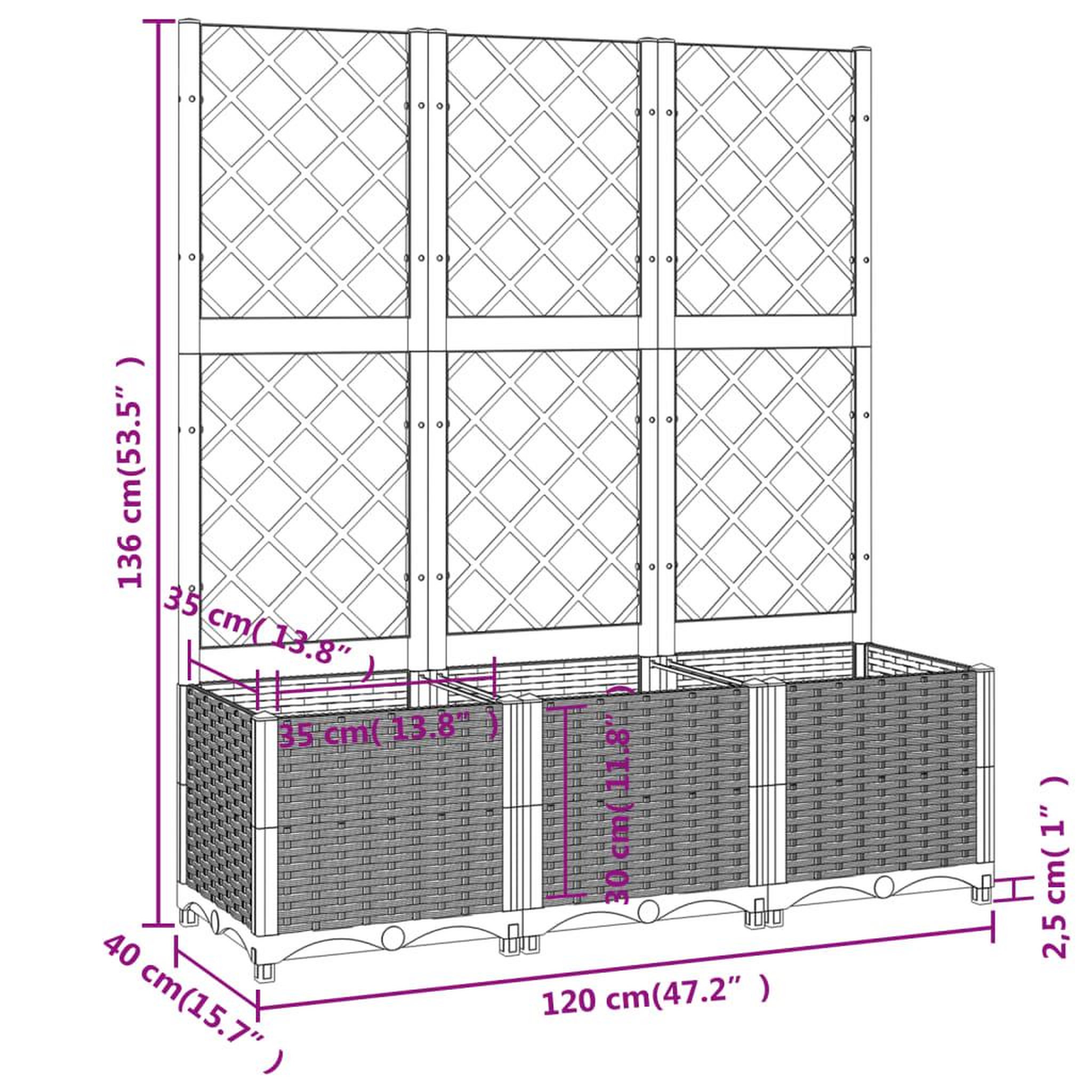 Voir la diapositive 6 : VIDAXL Jardiniere de jardin avec treillis Noir 120 x 40 x 136 cm PP