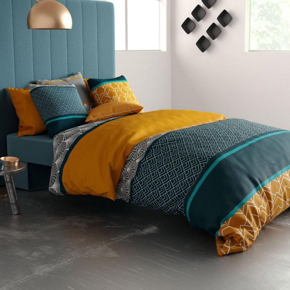 ATELIER DU COTON Housse de couette 200x200 Lupin + 2 taies coton 57 fils