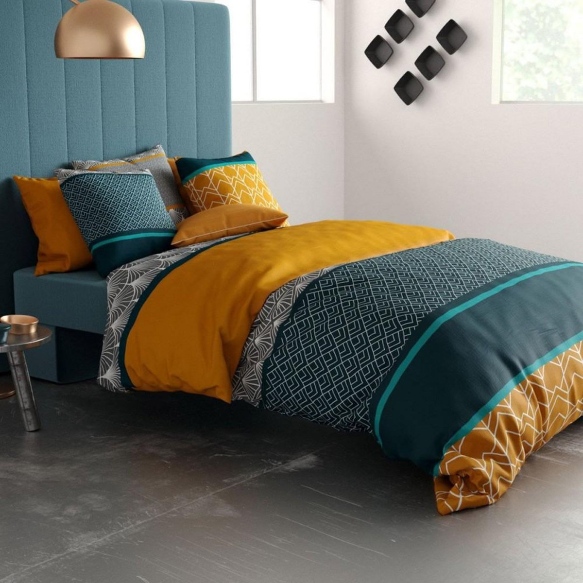 ATELIER DU COTON Housse de couette 200x200 Lupin + 2 taies coton 57 fils